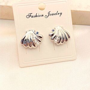 Silver and Blue Shell Earrings